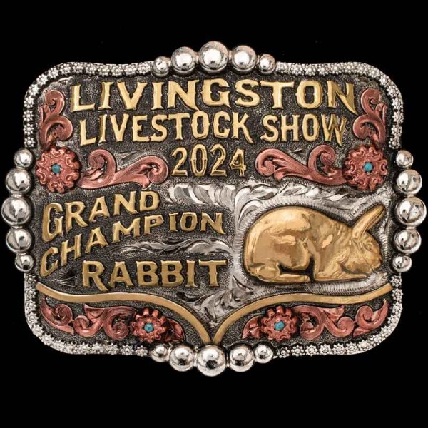 Award your stock show winners with only the best trophy buckle. The Greeneville Belt Buckle features a berry and large beads frame with copper scrolls and 3D custom figures!